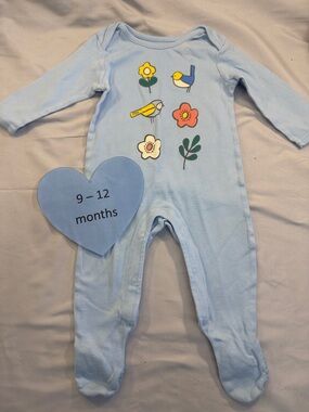 Marks & Spencer - 9-12M Blue Graphic Baby Onesie Sleeper/Romper